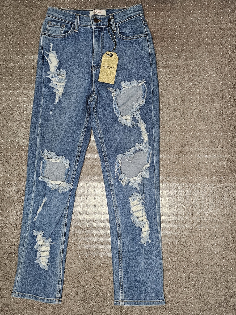 Vibrant M.I.U. Golden Boyfriend Distressed Jeans Size 5 W27 Made in USA NWT